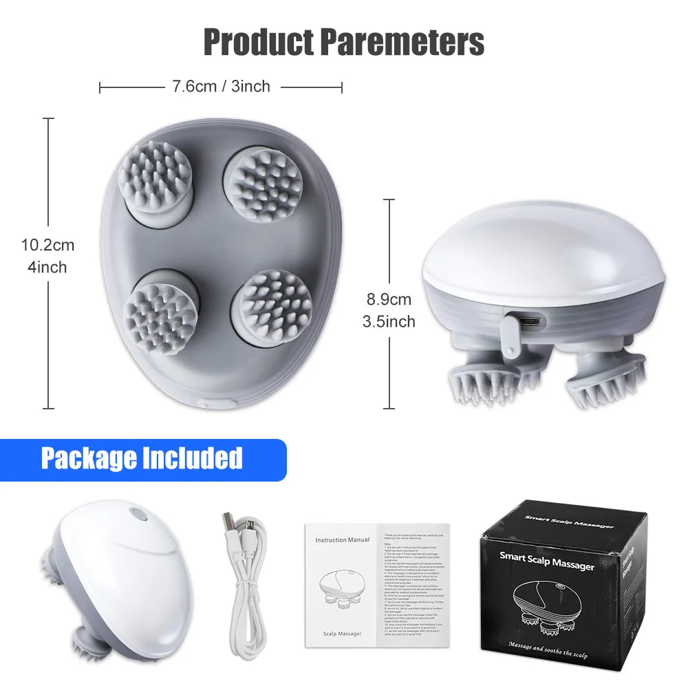 Electric Scalp Massager with Kneading Therapy Vibrator